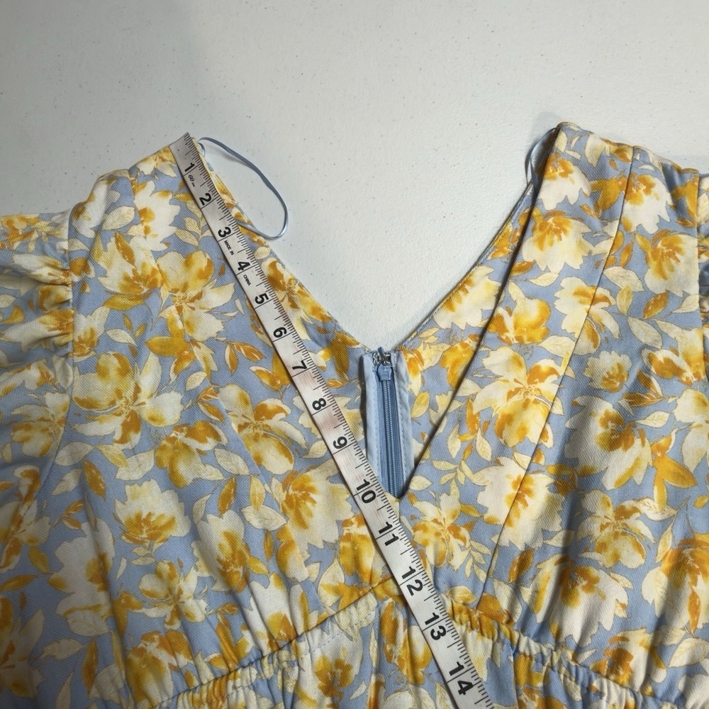Tuckernuck Hyacinth House Blue and Orange Floral Puff Sleeve Pauline Midi Dress - Picture 13 of 16
